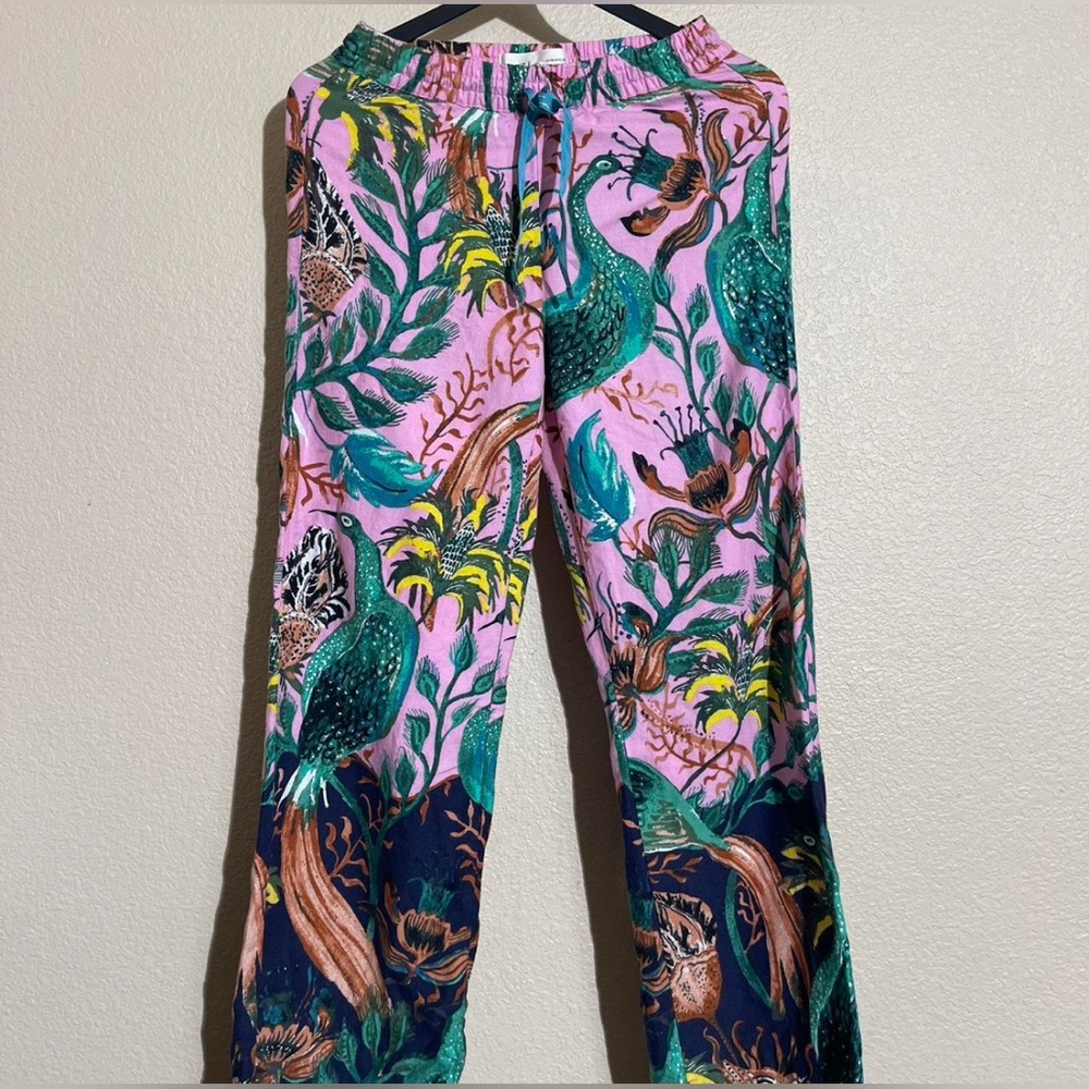 Raphael Balme For Anthropologie Peacock Flannel Sleep Pajama Pants Size XXS - Picture 3 of 5